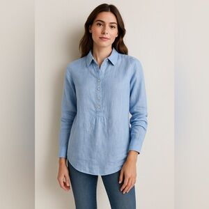 St Tropez women 100% Linen popover tunic rolltab breathable minimal Lagenlook Lg